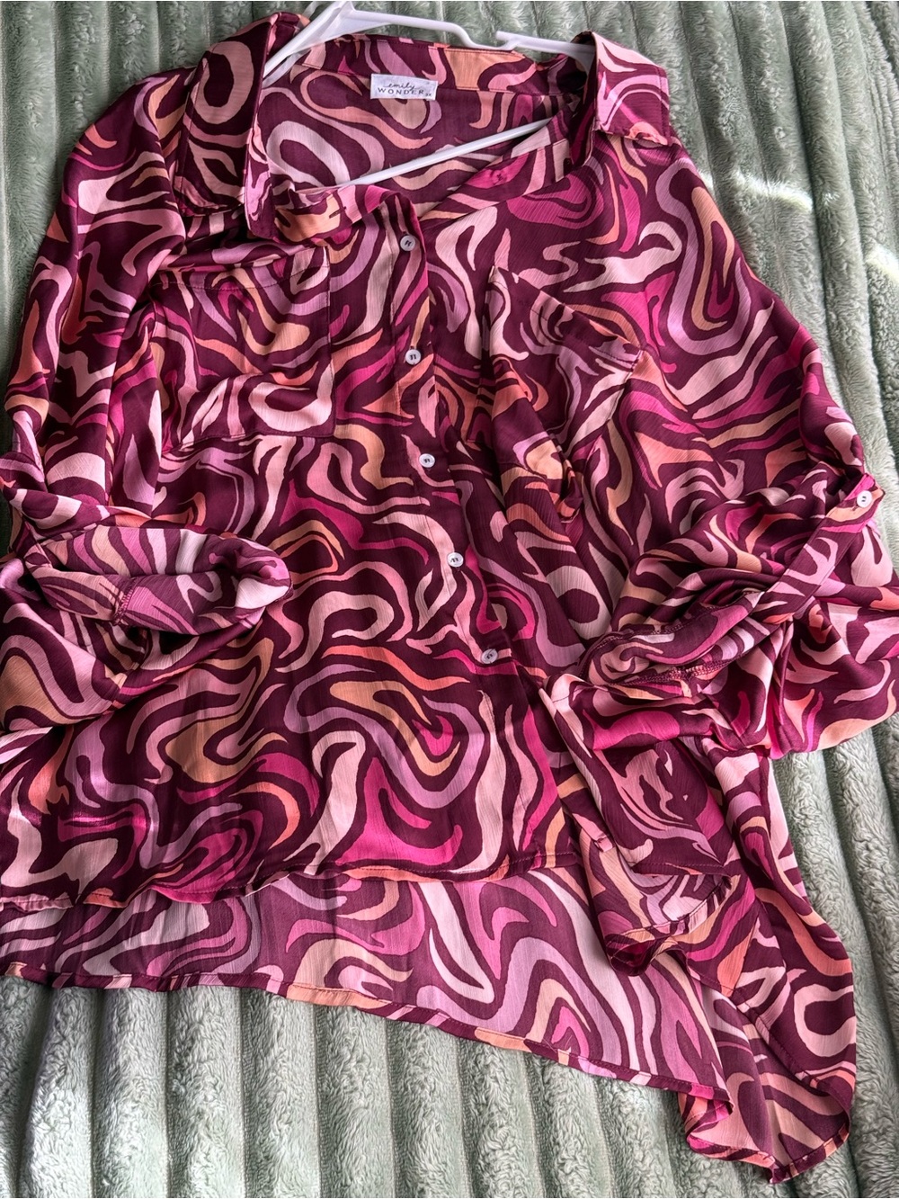 Pink Swirl Button-Front Women's Blouse